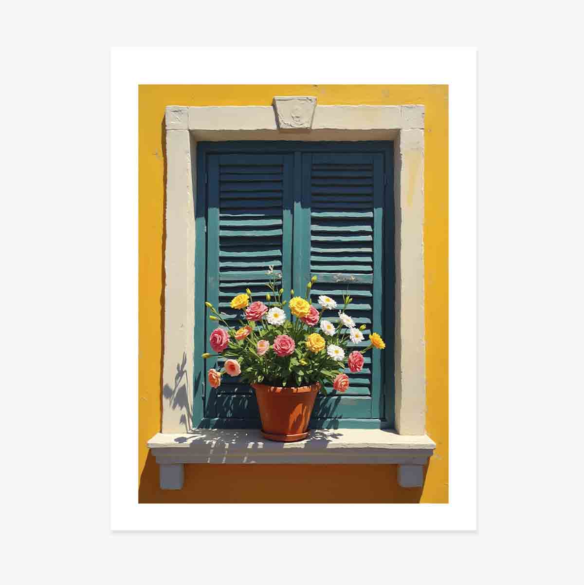 Poster: Raam met bloempot