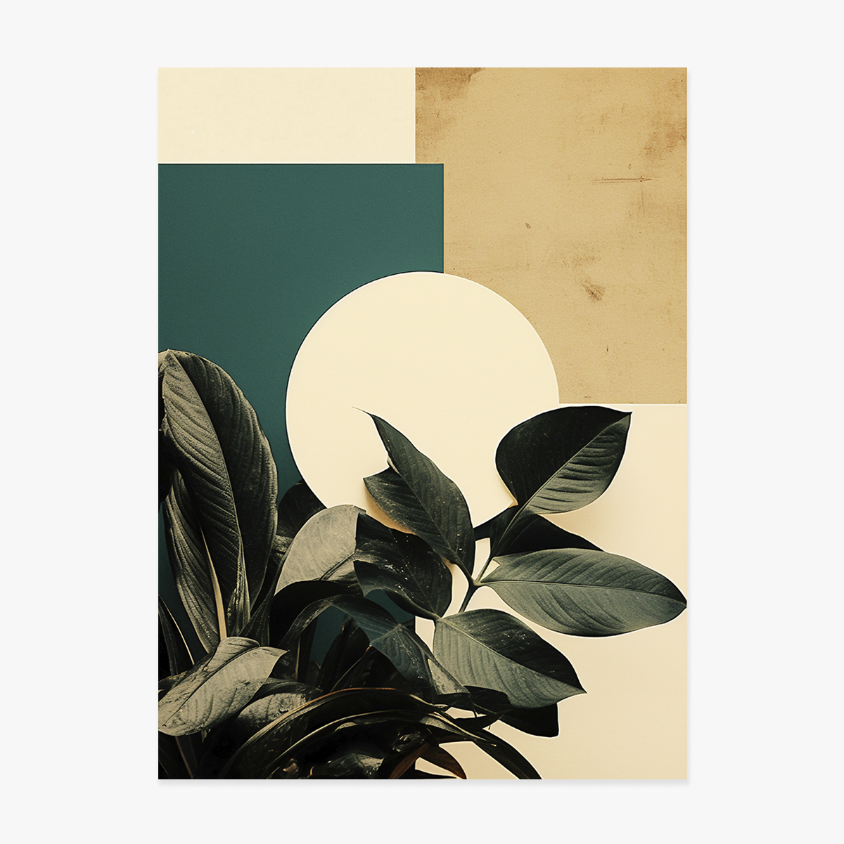 Poster met bladeren en geometrische vormen