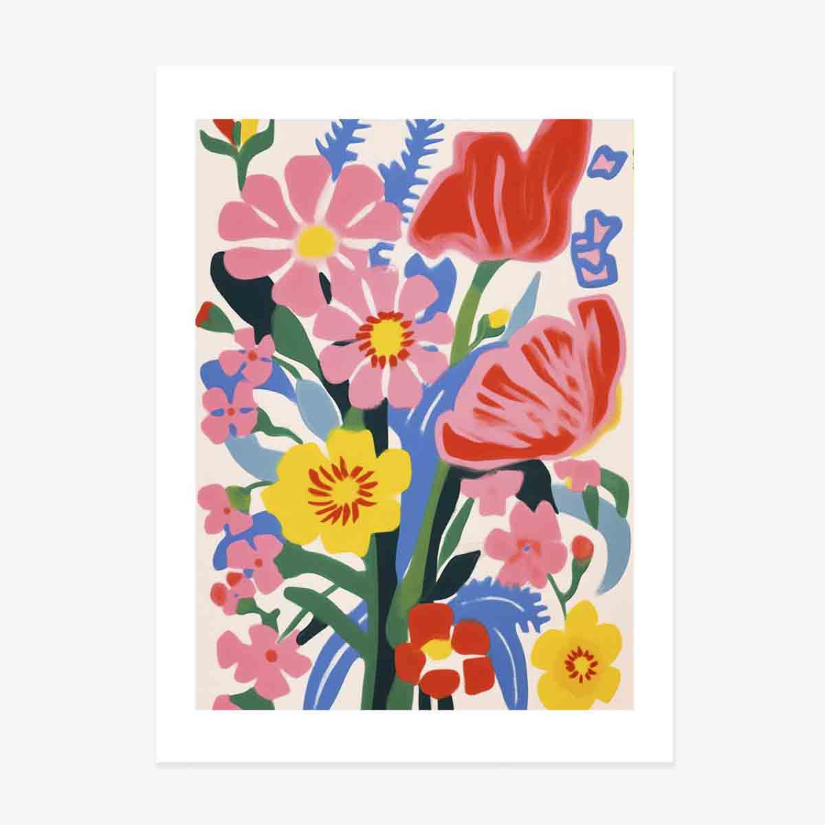 Poster met illustratie van kleurrijke bloemen, getekend 1