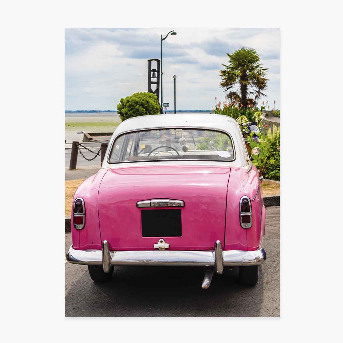 Affiche « Voiture rose vintage »