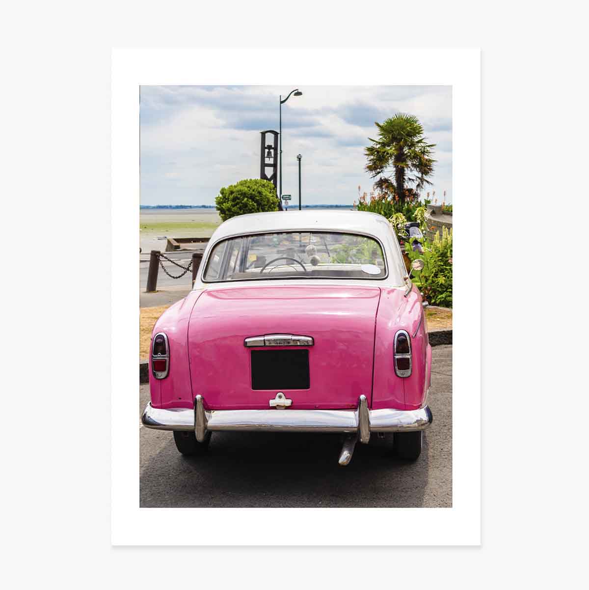Affiche « Voiture rose vintage »