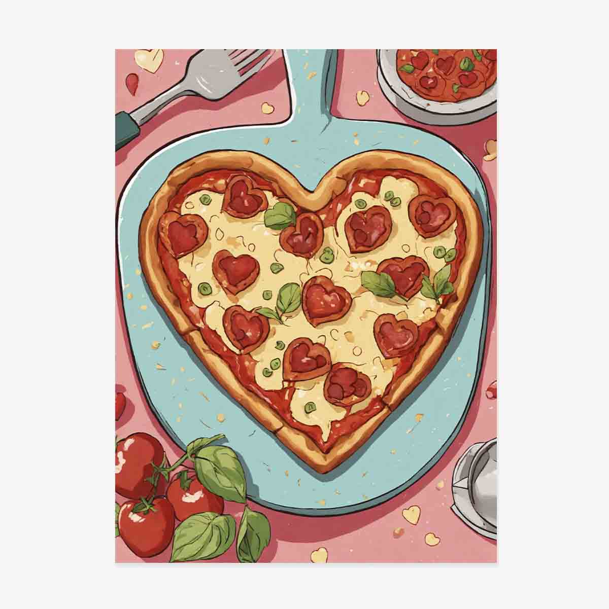 Poster met hartvormige pizza