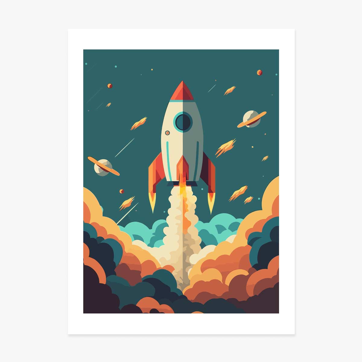 Poster: Raket in de ruimte