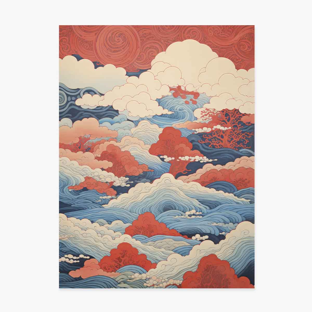 Poster met golven en wolken in Japanse stijl
