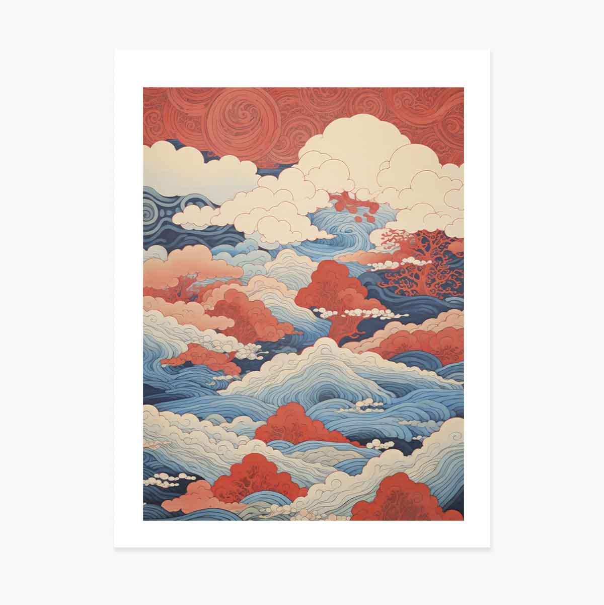 Poster met golven en wolken in Japanse stijl
